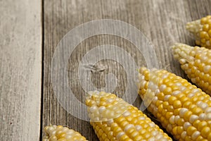 Sweet corn on a rustic table