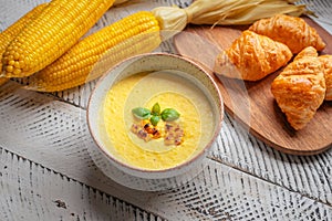 Sweet Corn Soup and Croissants