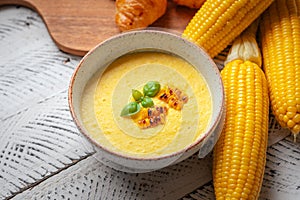 Sweet Corn Soup and Croissants