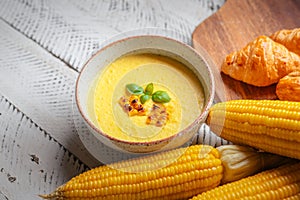 Sweet Corn Soup and Croissants