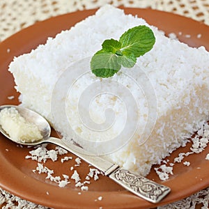 Sweet couscous (tapioca) pudding (cuscuz doce) with coconut