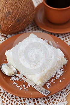 Sweet couscous (tapioca) pudding (cuscuz doce) with coconut