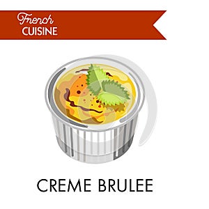 Sweet creme brulee from french cuisine in special dish