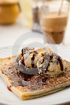 Sweet crepe with ice cream