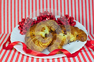 Sweet Croissants with chocolate Christmas present