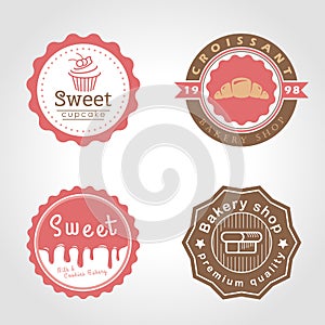 Sweet cupcake and bakery and milk shop circle logo vector illustration design photo