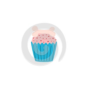 Sweet cupcake or muffin with bone for dog birthday party, flat vector illustration isolated on white background.