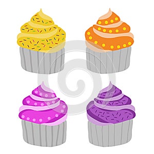 Sweet cupcakes with cream and berries cartoon.