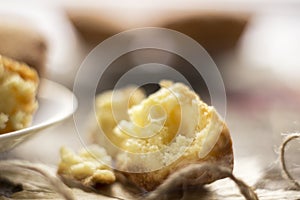 Sweet cupcakes on old wooden background. Macro