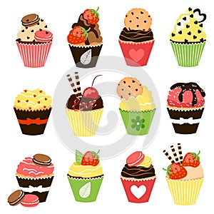 Sweet cupcakes set. Vector collection