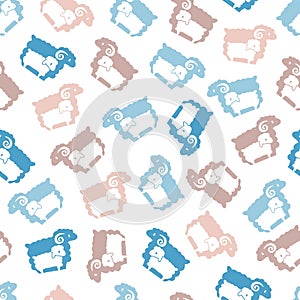 Sweet Cute Herd of Sheep Animal Family Vector Graphic Seamless Pattern