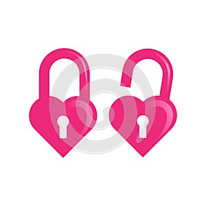 Sweet and cute pink love lock and unlock icon set