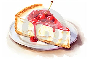 Sweet Delight: A Delicious Slice of Fresh Cheesecake with Creamy White Cheese and Berry Jam, on a Plate of Homemade
