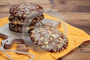 Sweet dessert for autumn season, Dutch filled cookies with marzipan and almonds