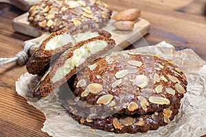 Sweet dessert for autumn season, Dutch filled cookies with marzipan and almonds