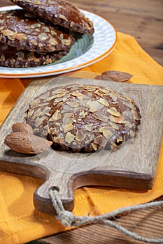 Sweet dessert for autumn season, Dutch filled cookies with marzipan and almonds