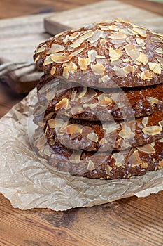 Sweet dessert for autumn season, Dutch filled cookies with marzipan and almonds