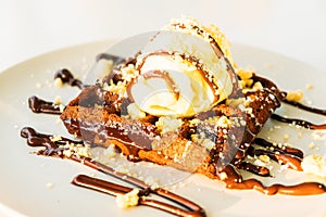 Sweet dessert Chocolate waffle with ice cream