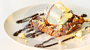 Sweet dessert Chocolate waffle with ice cream