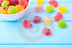 Sweet dessert . Colored marmelade candy . Food background