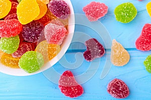 Sweet dessert . Colored marmelade candy . Food background