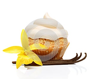 Sweet dessert, cupcake with vanilla pods