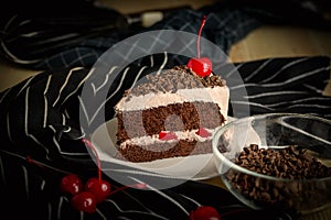 Sweet dessert delicious black forest cake cherry chocolate decor