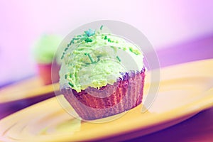 Sweet dessert with green cream