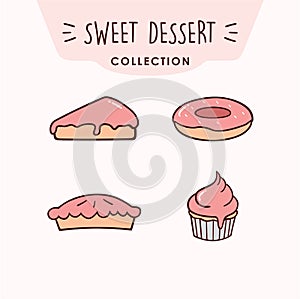 Sweet Dessert Icon Set, Collection, Logo, Sign, Emblem, Flat Vector Design
