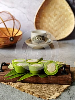 Sweet dessert in Malay culture called Nona Manis. Dessert from pandan leaves and coconut milk