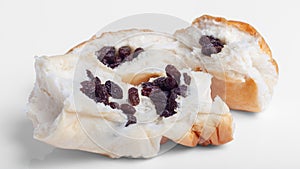 Sweet Dessert Raisin Bread Soft Bun on White Background