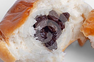 Sweet Dessert Raisin Bread Soft Bun on White Background