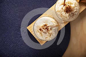 sweet dessert rice pudding flat lay