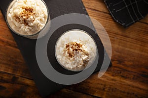 sweet dessert rice pudding flatlay