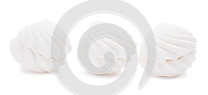 Sweet dessert white zephyr marshmallows isolated on white background,