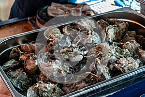 Sweet dessert variety of decorated donuts cakes in confectionery shop