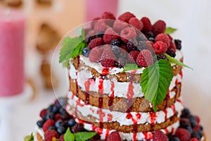 Sweet desserts with berries and fruit served on the buffeta feast of cakes served on the buffet