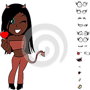 Sweet devil girl cartoon expressions pack