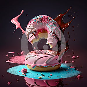 Sweet donut in pink and chocolate glaze.