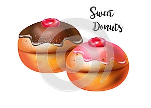 Sweet donuts, Doughnuts isolated, chanukkah dessert Hanukkah Holiday cookies Jewish traditional food symbols vector hand drawn