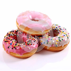 Sweet donuts in glaze isolated on white background.