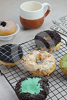 sweet donuts with various toppings