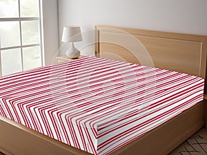 Sweet Dreams on Candy Cane Patterned Bed Sheets.AI Generated