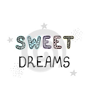 Sweet dreams - fun hand drawn nursery poster with lettering