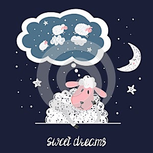 Sweet dreams vector illustration. Cute sheep