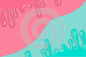 Sweet drips of liquid ice cream versus in two colors over pink and turquoise colors