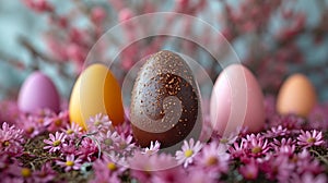 Sweet Easter Cheer: Ultra Minimalist Chocolate Egg with Captivating Shades for Festive Atmospheres