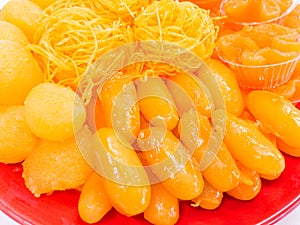 Sweet egg floss,Thai dessert Golden threads ,foi thong,thong yip,thongbib,tong yord