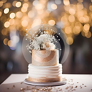 Sweet Elegance: Close-Up of a Wedding Cake with Gorgeous Bokeh Background