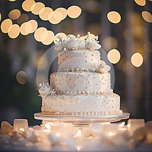 Sweet Elegance: Close-Up of a Wedding Cake with Gorgeous Bokeh Background